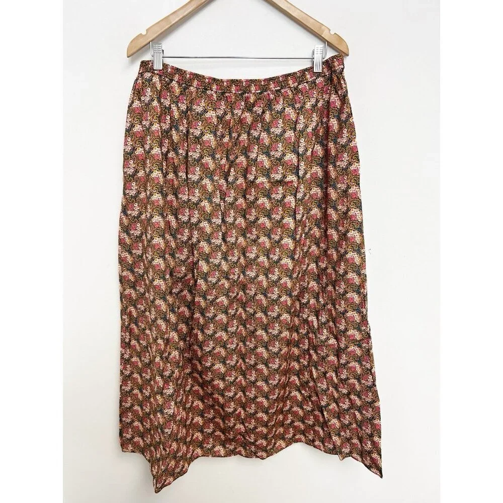 J.CREW Collection Ratti Prism Floral Print Cotton Skirt Sz XL Midi Lined Slit